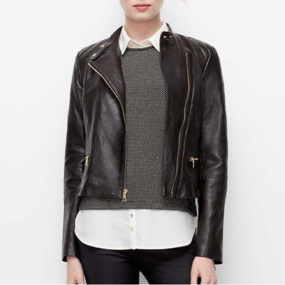 Ann Taylor Black Leather Jacket Moto Style